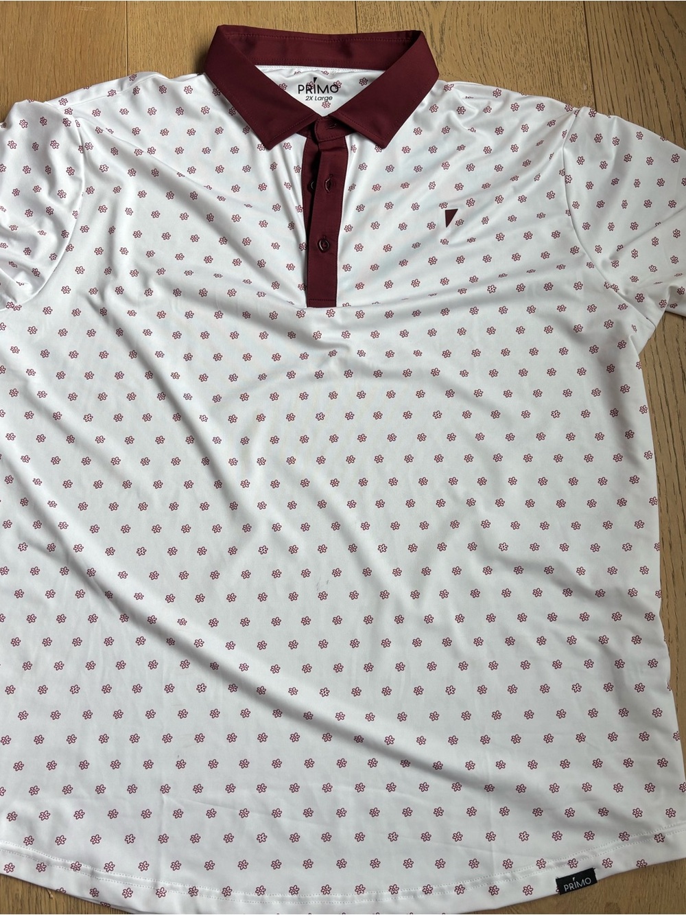 Primo Men's White Polo with Burgundy Collar